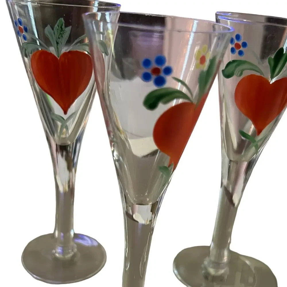 MCM Glassware Johansfors Burning Heart Glasses set of 3 “Boda Folklore” 1960s